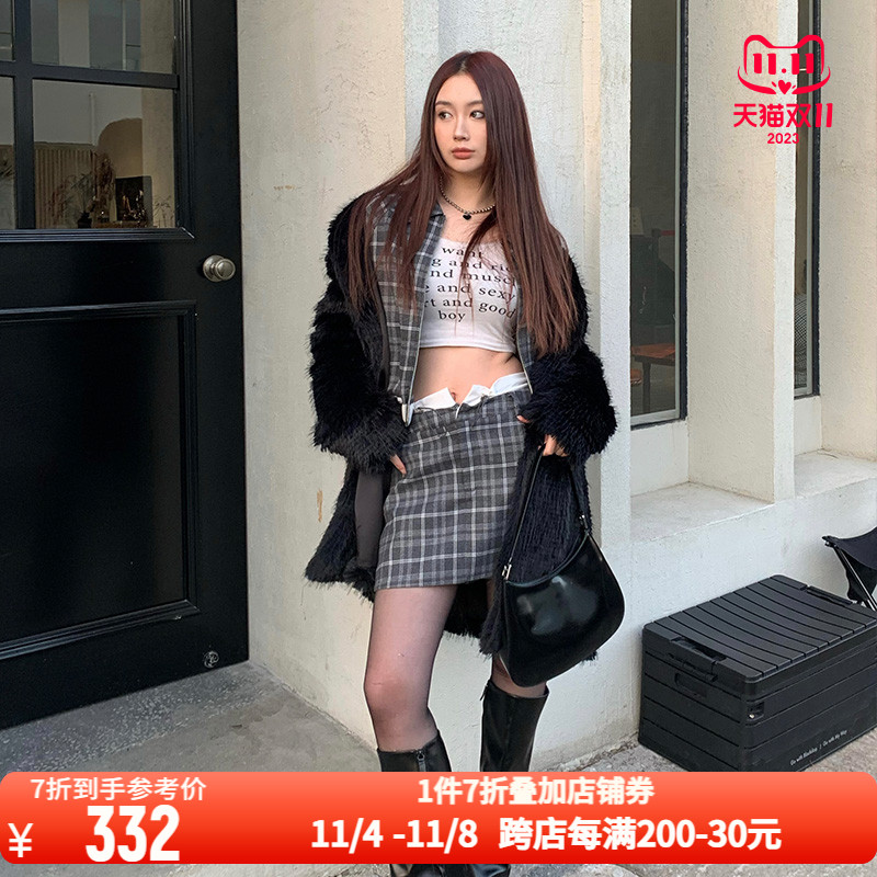 SHRO ENRO 格纹系列 双腰头格纹裙裤 301469