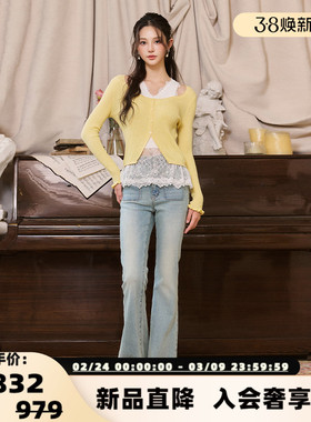 Three Quarters 25新款女士拼接蕾丝假两件毛衫银泰百货 301355