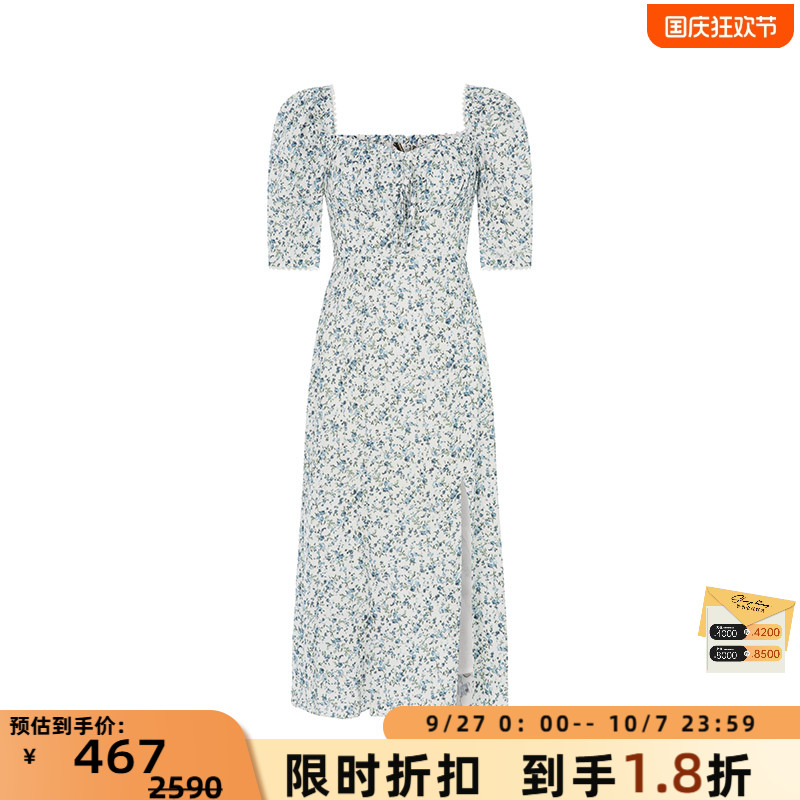 KEEPSAKE 女士碎花优雅日常休闲下开衩短袖中长款连衣裙 银泰百货
