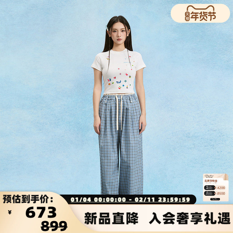 【断码】Sofitte 春夏新款女士格纹撞色拼接腰头直筒休闲裤301355,女装/女士精品,休闲裤,淘宝优惠券,粉丝福利购,淘宝优惠卷