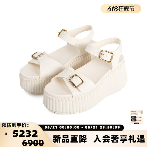 CHLOE 春夏款女士牛皮革时尚坡跟凉鞋银泰百货 301574