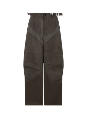 PROJECT G/R 春季潮流膝盖褶皱设计男士拼接茧型机车工装裤