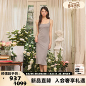 Three 301355 女士渐变烫钻吊带针织连衣裙银泰 Quarters 春夏新款