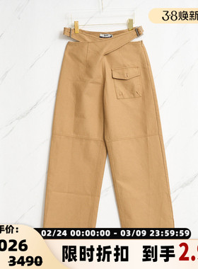 SJYP 春夏款女士交叉腰带拼接休闲裤西裤银泰百货精品 301596