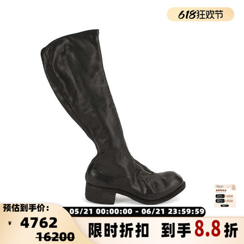 GUIDI女士手工前拉链皮质英伦风气质穿搭长筒靴银泰百货 301604