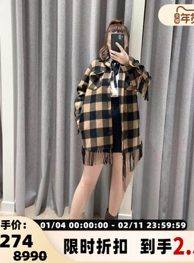 Pushbutton 秋冬款女士格纹毛呢大衣银泰百货精品 301596