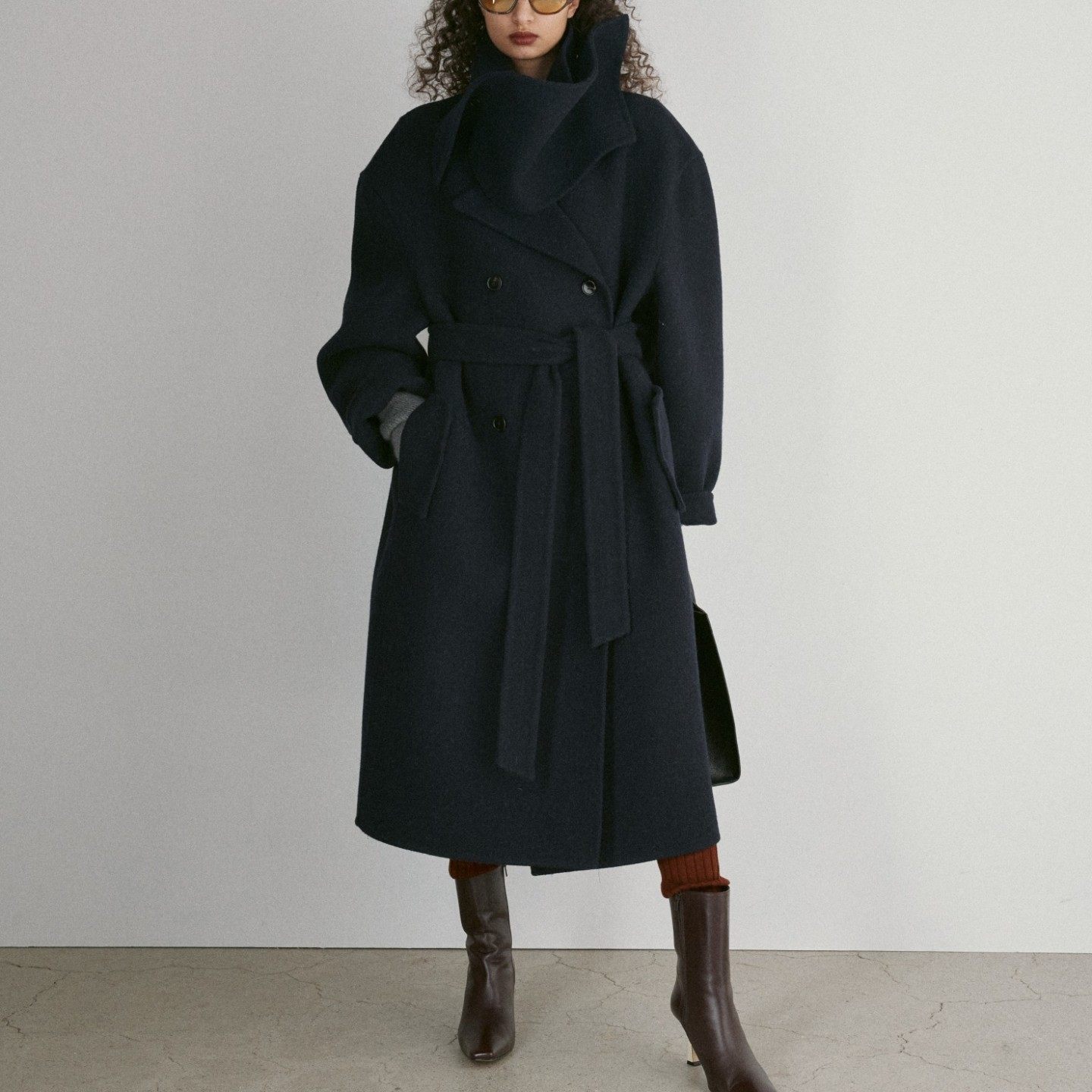 RECTO秋冬新款女士羊毛混纺纯手工KUSE廓形大衣银泰百货