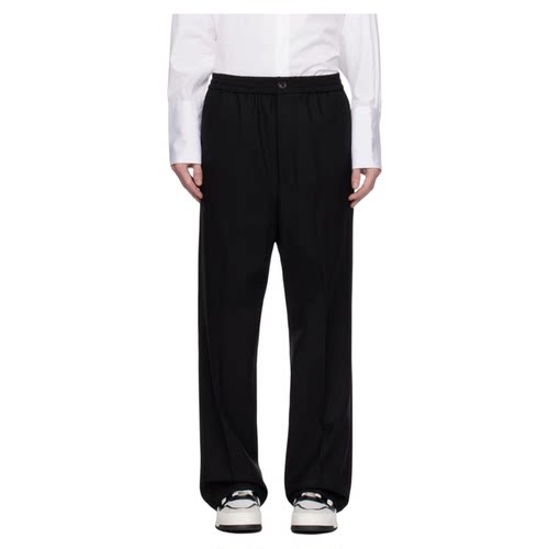 Ami Paris 男士黑色羊毛混纺纽扣阔腿西裤银泰百货精品 301596