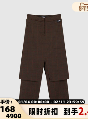 pushBUTTON秋冬羊毛混纺女士格纹直筒休闲裤银泰百货 301604
