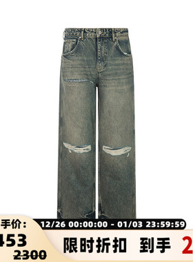 【折扣】REPRESENT 春季复古做旧膝盖破洞小众高街男士水洗牛仔裤