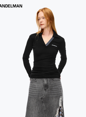 ANN ANDELMAN25春夏女士气质V领拼接针织上衣银泰百货301286