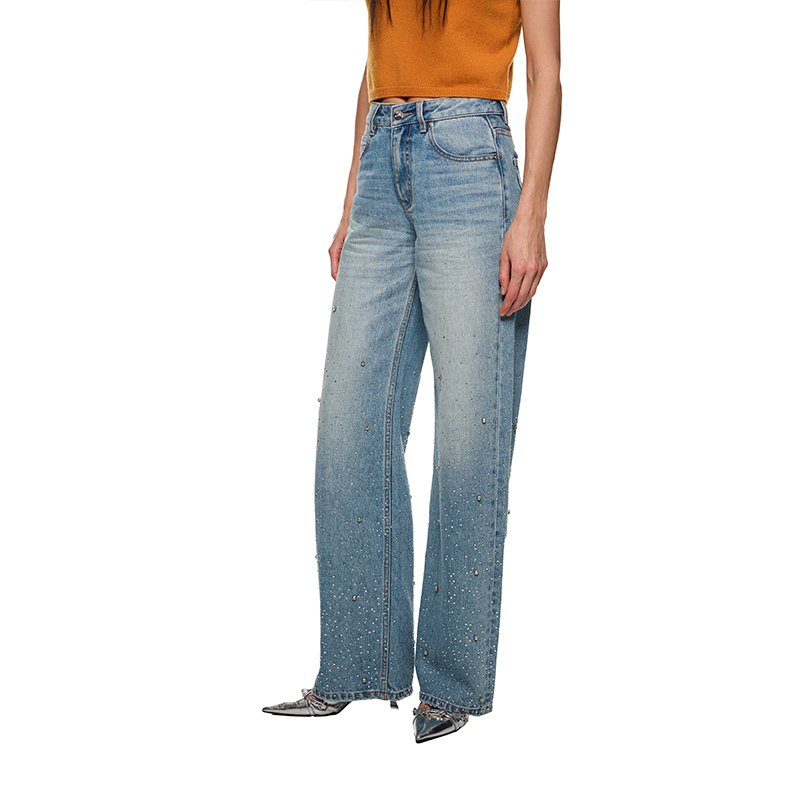 SHRO ENROEscape in ease 立体烫钻宽松直筒牛仔裤银泰百货301469