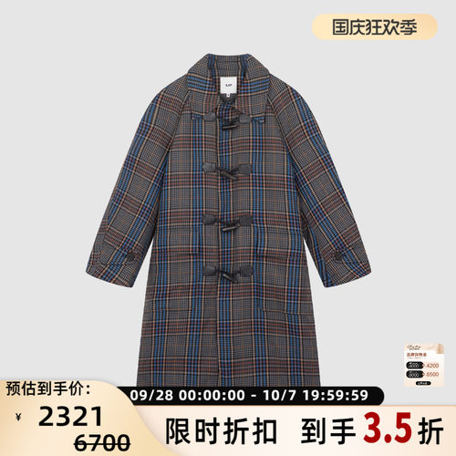 SJYP 女士复古风格纹翻领牛角扣毛呢大衣外套银泰百货 301604