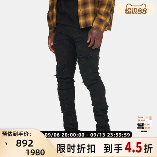 Represent 春夏款男士水洗破坏修身牛仔裤银泰百货精品 301596