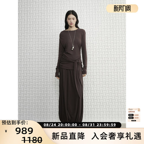 简白早秋压褶绑带松弛感长袖T恤