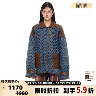 ANDREA 秋冬女士蓝色菱格牛仔拼皮外套银泰百货301489 MARTIN