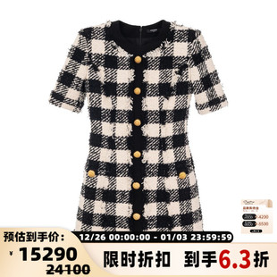 BALMAIN 连衣裙银泰百货精品301574 女士花色小方格优雅气质短款