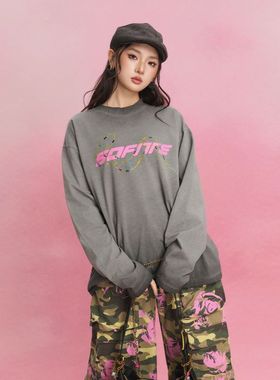 SOFITTE  25春夏女士做旧水洗蛇年限定粉色logo长袖T恤 301355