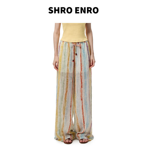 SHRO ENRO 26春夏新款女士度假风彩虹条纹阔腿裤直筒裤 301469