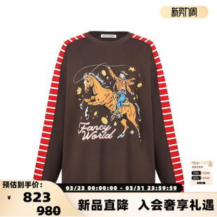 Sandra 银泰 26春夏新款 T恤衫 301261 女士马术印花条纹长袖 Alexia