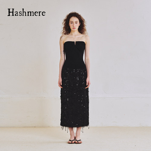 HASHMERE女士纯欲风性感显胸型打底上衣u型环抹胸 银泰 301612