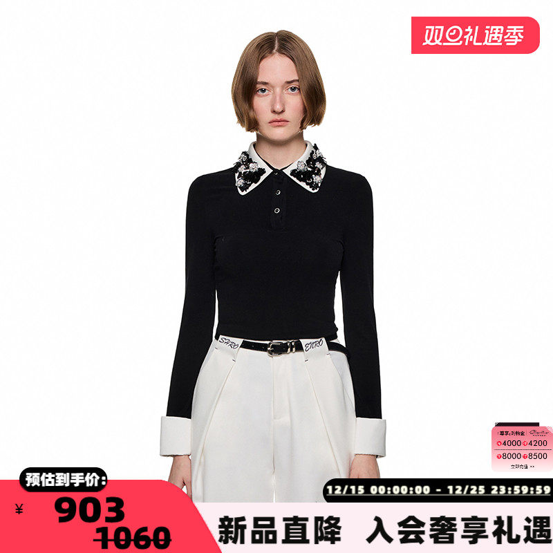 SHRO ENRO 25新款手工订花Polo针织衫打底衫银泰百货 301469