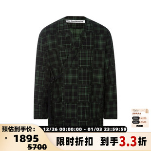 格纹纯棉无领斜襟系扣长袖 白山 男士 MOUNTAINEERING T恤 WHITE