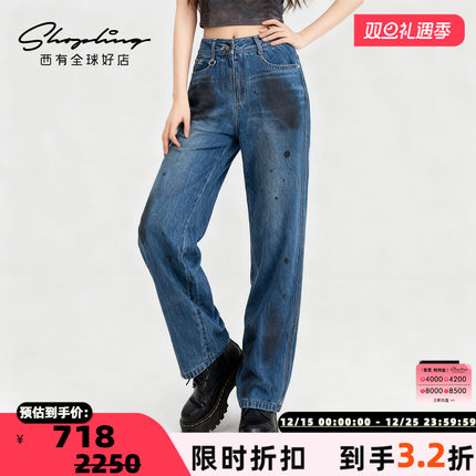 SJYP 秋冬新款女士废土风直筒牛仔裤银泰百货精品 301596