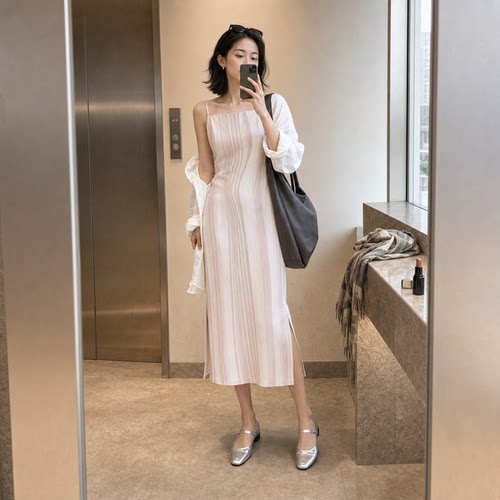 INSPIRE女士侧开衩中长吊带裙