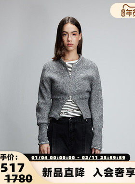 JAC FLEURANT 25新款女士灰色拉链棒球LOGO针织衫银泰百货 301489