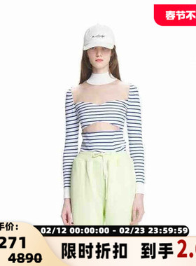 Pushbutton 春夏款女士网纱条纹T恤银泰百货精品 301596