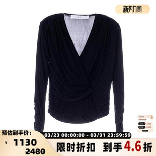 银泰百货精品 打底衫 301574 女士黑色V领针织衫 IRO秋冬新款