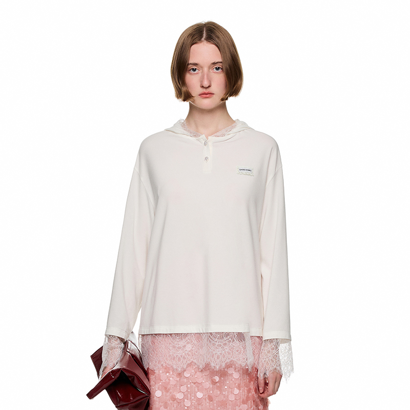 SHRO ENROEscape in ease 蕾丝拼接宽松连帽T银泰百货精品 301469