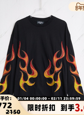 ETUDES 潮流都市男士火焰印花圆领长袖T恤银泰百货精品 301596