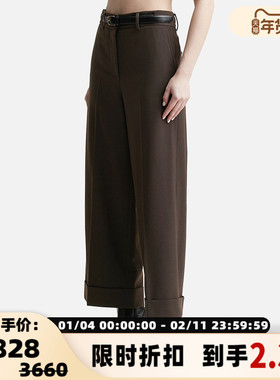 RECTO 春夏女士咖色修身简约休闲气质直筒长裤休闲裤银泰