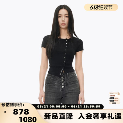 ANN ANDELMAN 女士辣妹风不对称斜扣修身短袖开襟衫银泰 301286