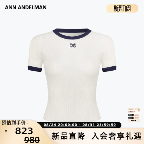 女士修身撞色针织短袖T恤
