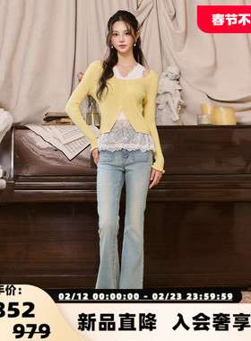 Three Quarters 25新款女士拼接蕾丝假两件毛衫银泰百货 301355