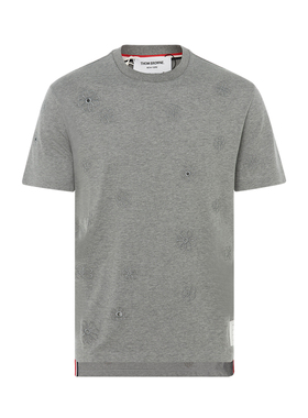 THOM BROWNE 灰色男士日常休闲花朵图案刺绣设计圆领短袖T恤