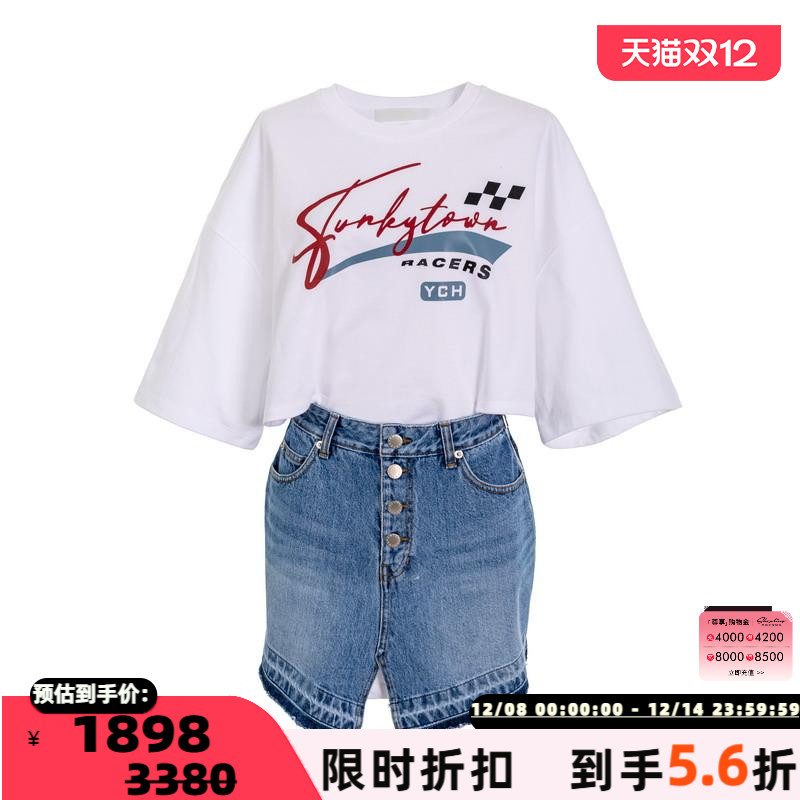 YCH夏季女印花棉质平纹布T恤