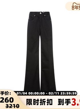 AMI PARIS 春季黑色棉质显瘦修身女士微喇阔腿裤长裤休闲裤银泰