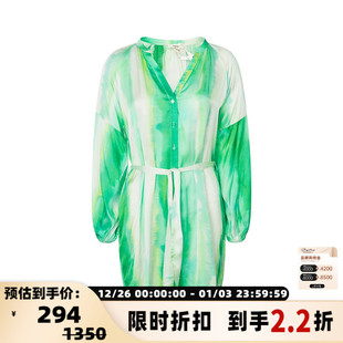 春季 式 新款 衬衫 连衣裙短裙 水墨渐变扎染印花女士V领长袖 SUNCOO