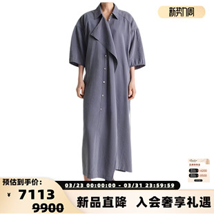 LEMAIRE 301574 女士翻领单排扣蚕丝混纺宽松连衣裙银泰百货