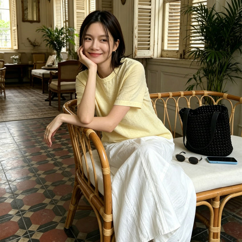INSPIRE&STORIES 26春夏女士纯亚麻圆领短袖T恤法国雨露麻 银泰
