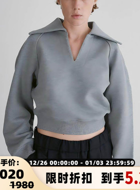 RECTO 秋冬新款女士纯色棉质大翻领刺绣长袖套头卫衣银泰百货