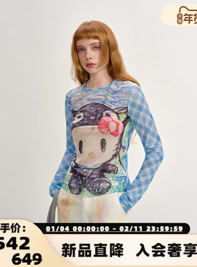 SOFITTE 25新款女士修身拼接趣味印花长袖打底衫银泰百货 301355