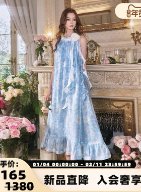 FLONAKED 25印花圆领无袖玫瑰花宽松连衣裙长裙银泰百货 300170