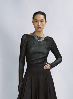 INSPIRE&STORIES竖条纹修身显瘦通勤女针织衫内搭上衣