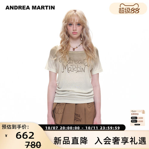 ANDREA MARTIN26秋冬新品女士水洗露肩短袖宽松型套头T恤301489