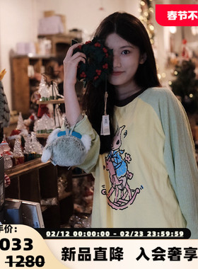 Alexia Sandra兔子系列 女士木马兔子撞色插肩袖长袖T恤 301261